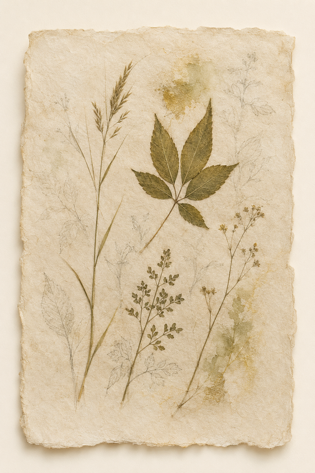 Composição botânica em papel artesanal